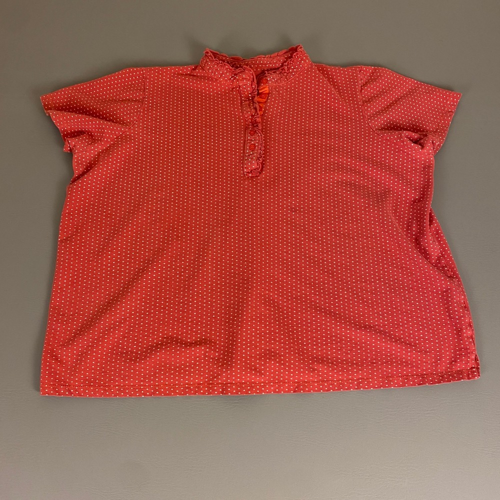 Woman Within Polka Dot Ruffle Collar‎ Polo Top Women's 1X Blouse Casual Red